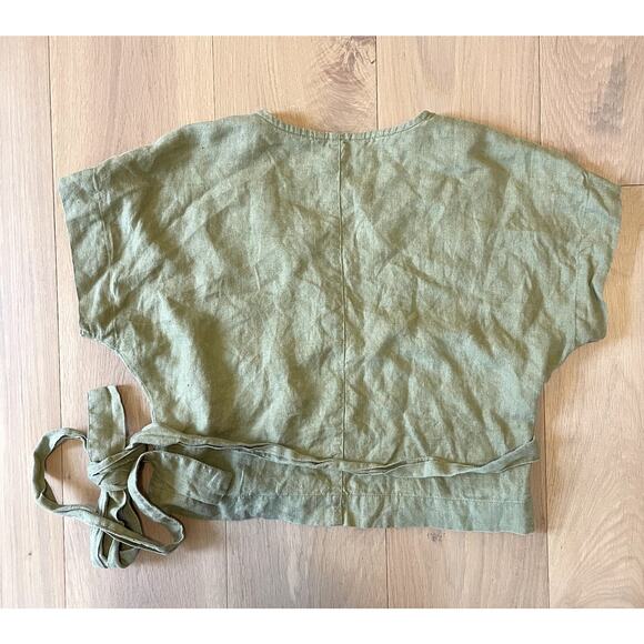 Linenfox Bonni Wrap Top - Olive & Ecru - Size Small - Picture 4 of 5